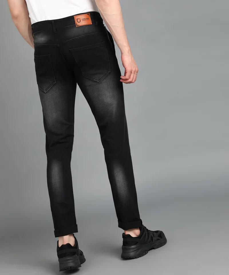 Urbano Fashion  Urbano Fashion Men's Black Slim Fit Washed Jeans Stretchable for Men | Best Price UAE